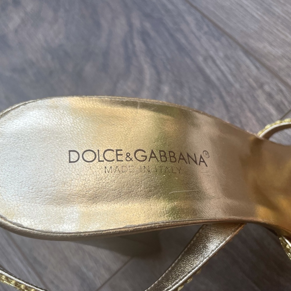 🆕 DOLCE & GABBANA Gold Slingback Heel Sandal - Picture 10 of 12